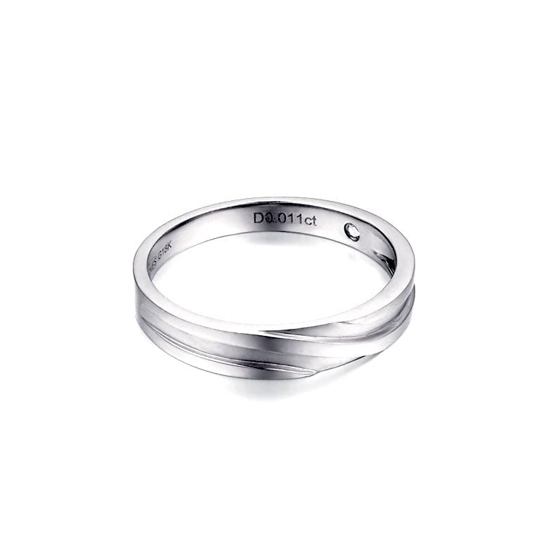 Alliance homme or blanc stylé en diagonale. Diamant clos | Eolas - 5