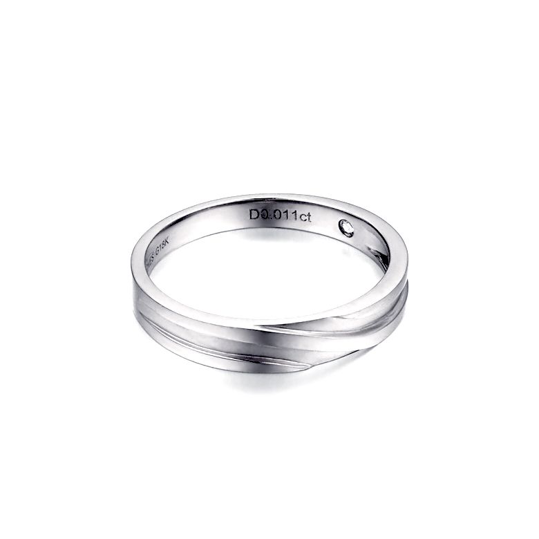 Alliance homme platine stylé en diagonale. Diamant clos | Eolas - 5