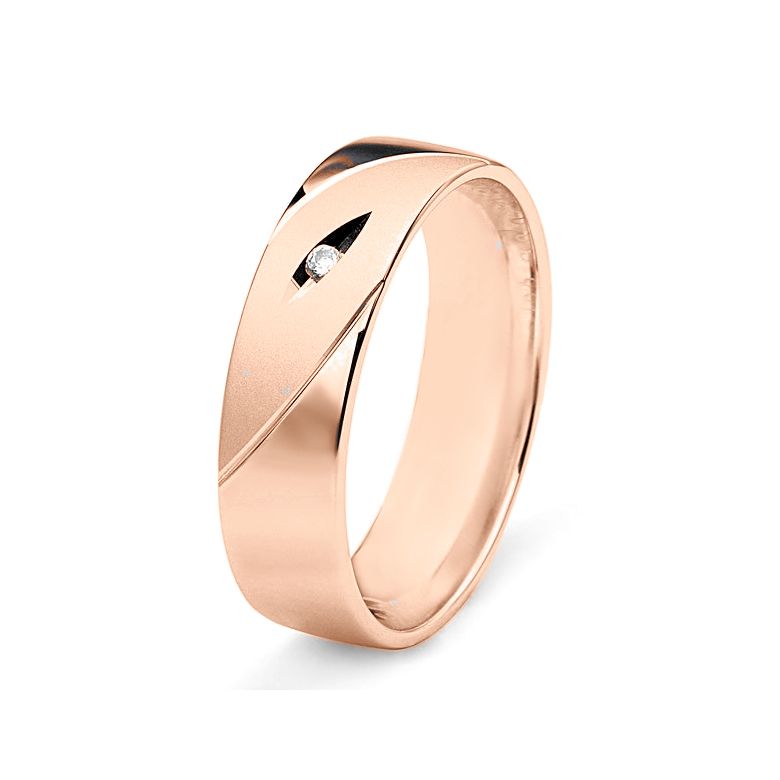 Alliance homme - Lignes fluides or rose, diamant - Polie, brossée - 1