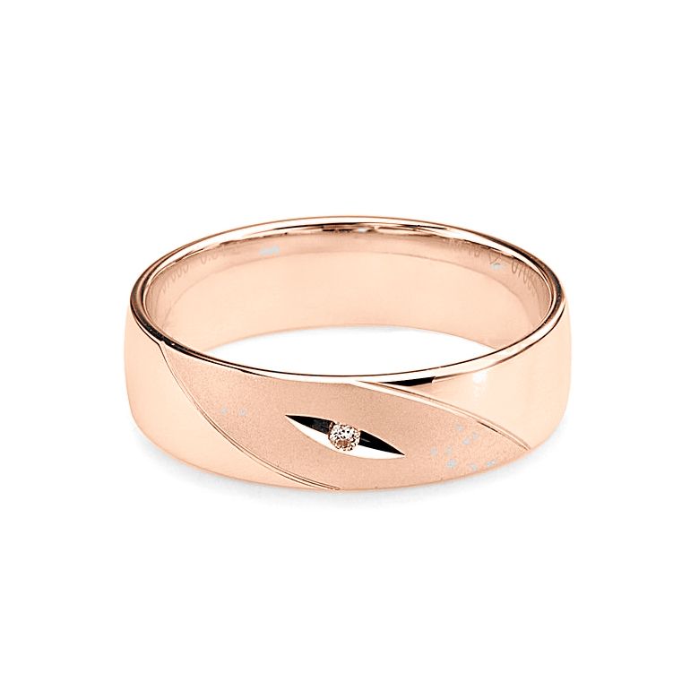 Alliance homme - Lignes fluides or rose, diamant - Polie, brossée - 3