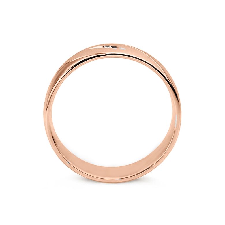 Alliance homme - Lignes fluides or rose, diamant - Polie, brossée - 4