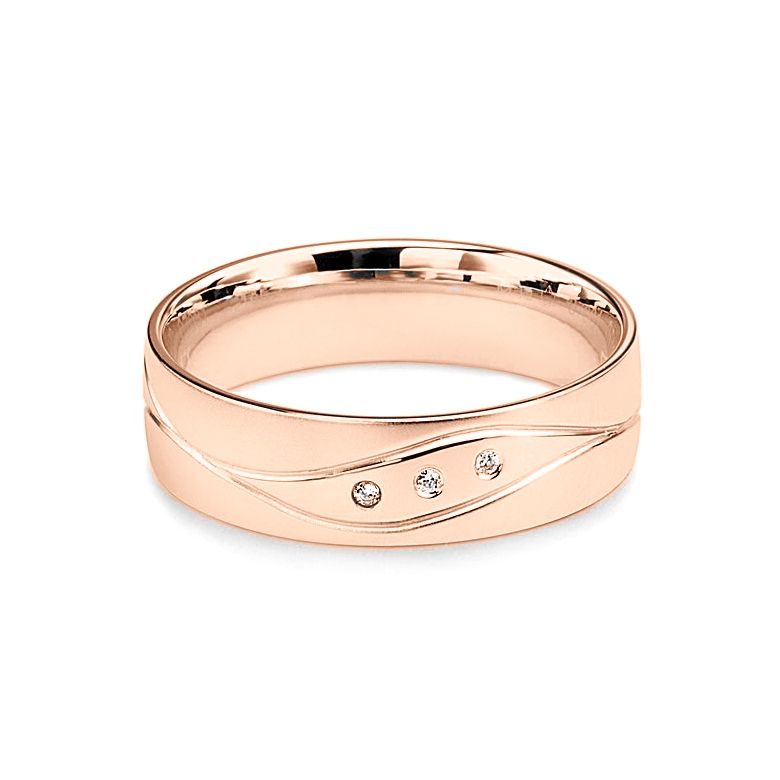Alliance Homme lignes enchevêtrées - Or rose, diamants - 3