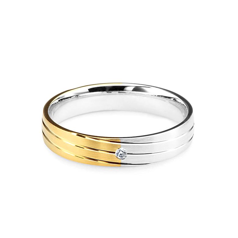 Alliance de mariage rainure - 2 ors - Diamant serti clos - Femme - 3