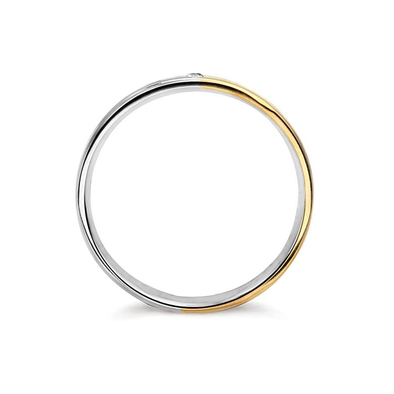 Alliance de mariage rainure - 2 ors - Diamant serti clos - Femme - 4