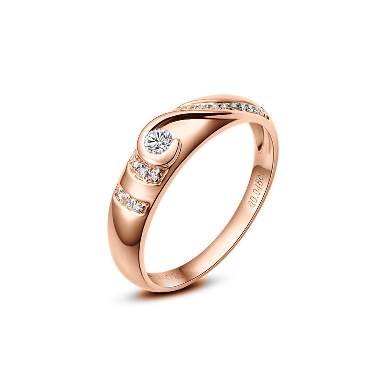 Alliance Femme solitaire diamants - Bague moderne Or rose 18cts | Éclat glacé - 1