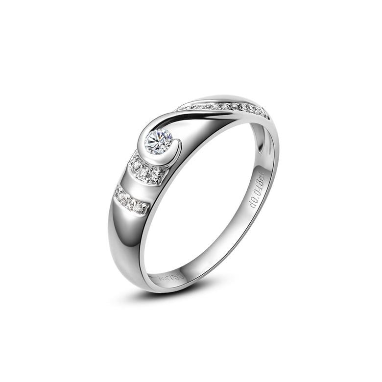 Alliance Femme solitaire diamants - Bague moderne Or blanc 18cts | Éclat glacé - 1