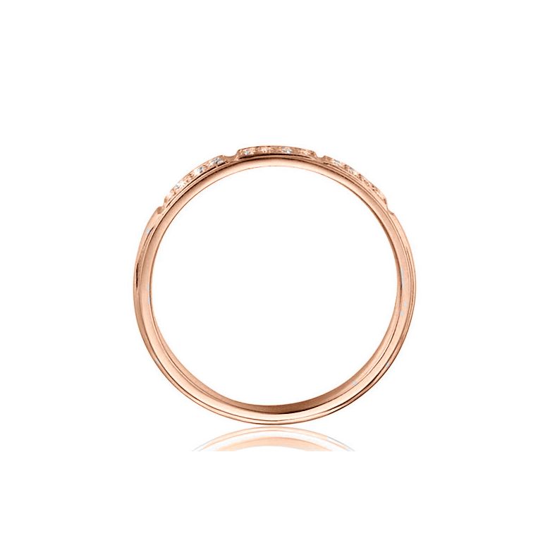 Alliance biseautée femme - Or rose pavage diamants - 3