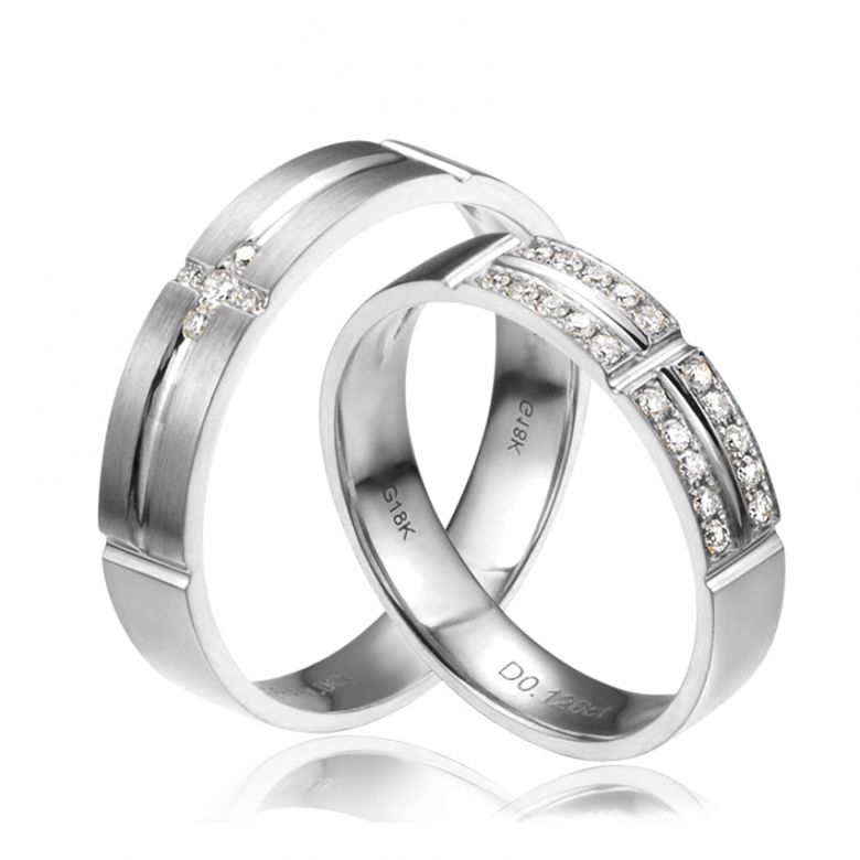 Alliances Couple - Or blanc - Diamants - 1