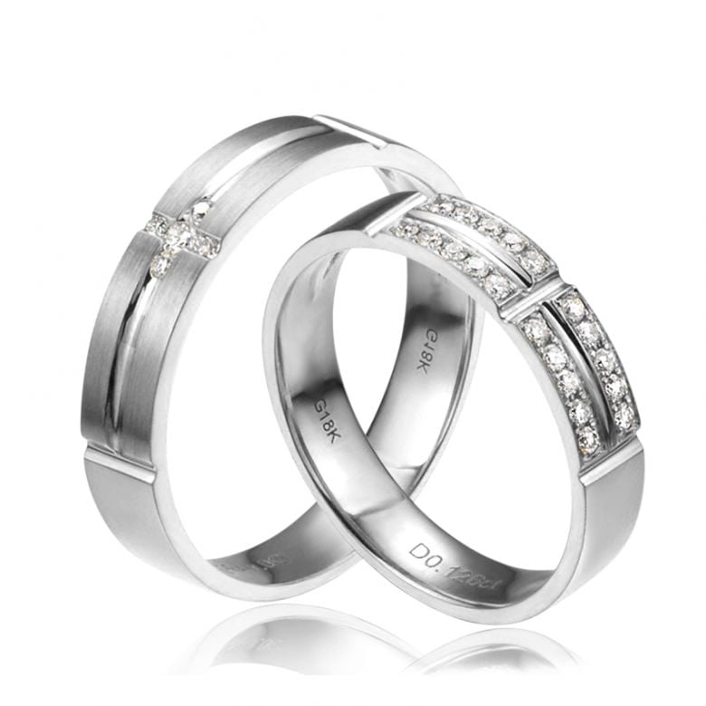 Alliances Couple -Platine - Diamants - 1