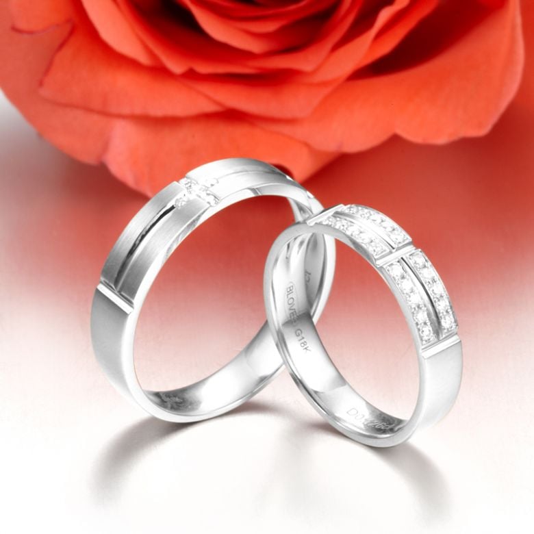Alliances Couple -Platine - Diamants - 3