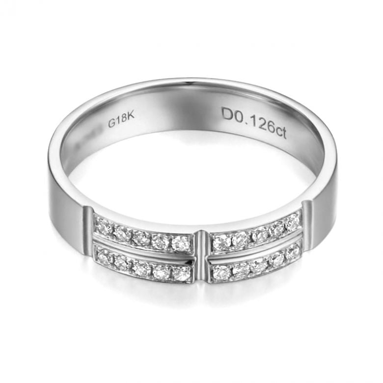 Alliance biseautée femme - Or blanc - pavage Diamants - 3