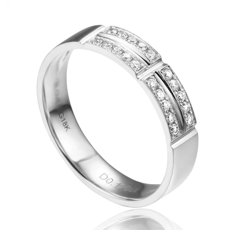 Alliance biseautée femme -  pavage Diamants Platine - 1