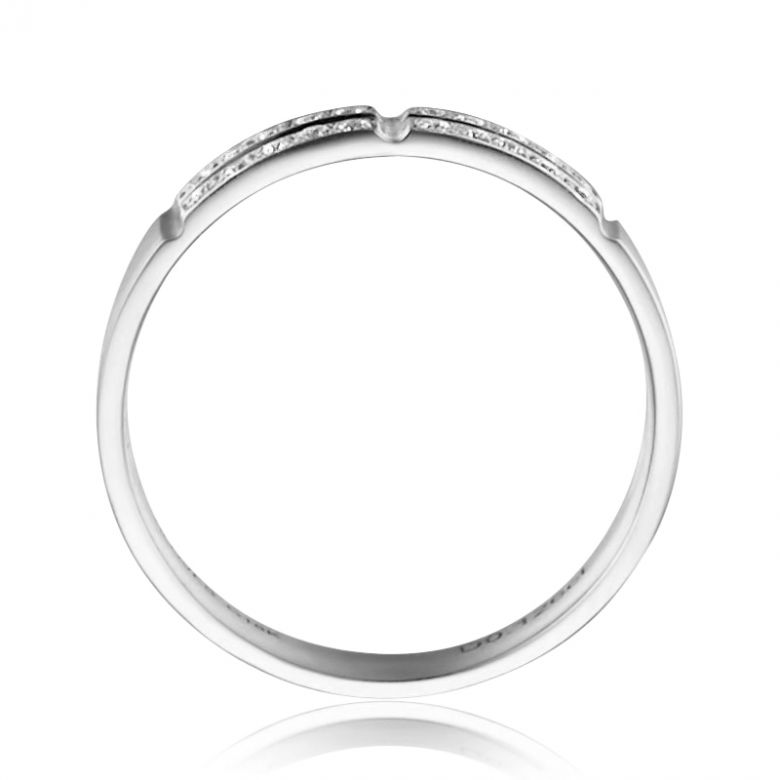 Alliance biseautée femme - Or blanc - pavage Diamants - 5