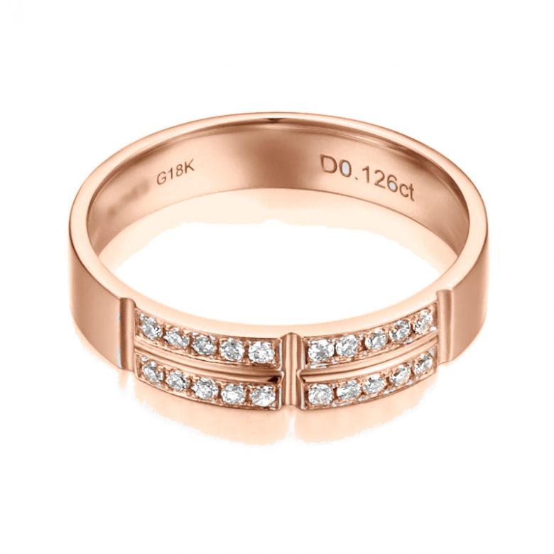 Alliance biseautée femme - Or rose - pavage Diamants - 3
