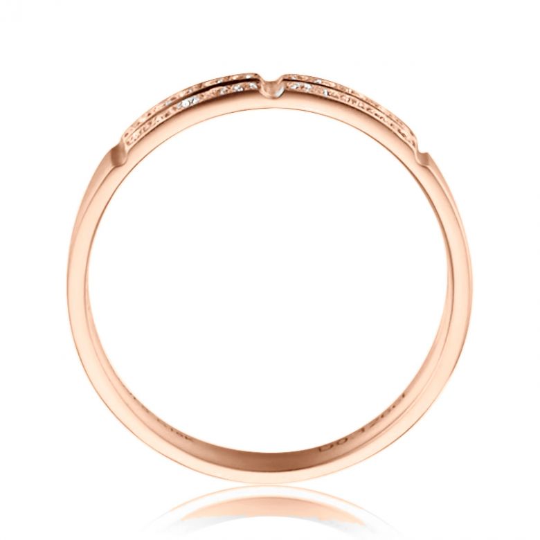 Alliance biseautée femme - Or rose - pavage Diamants - 5