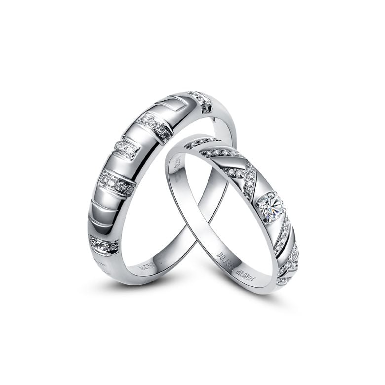 Duo d'alliances parsemée - Or blanc, diamants - 2