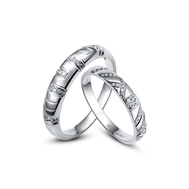 Duo d'alliances parsemée - Platine, diamants - 1