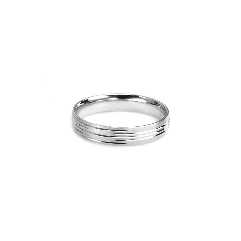 Alliance homme striée - Or blanc 18 carats | Une vie avec toi - 1