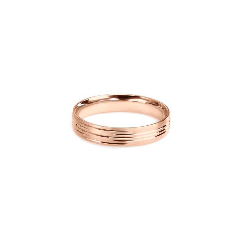 Alliance homme striée - Or rose 18 carats | Une vie avec toi - 1