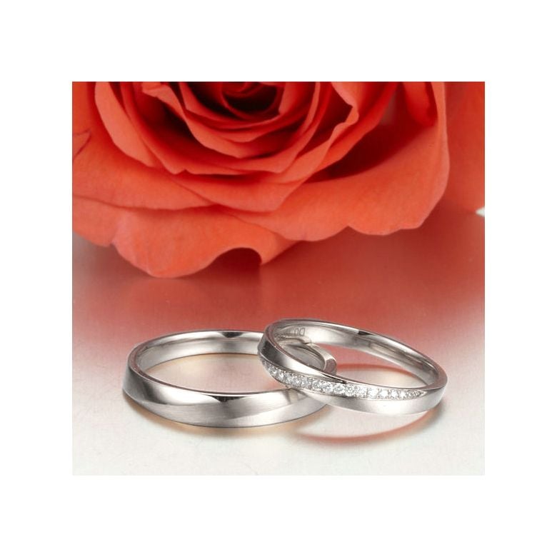 Alliances modernes homme et femme. Or blanc 18cts, diamants | Tea & Ovidio - 7