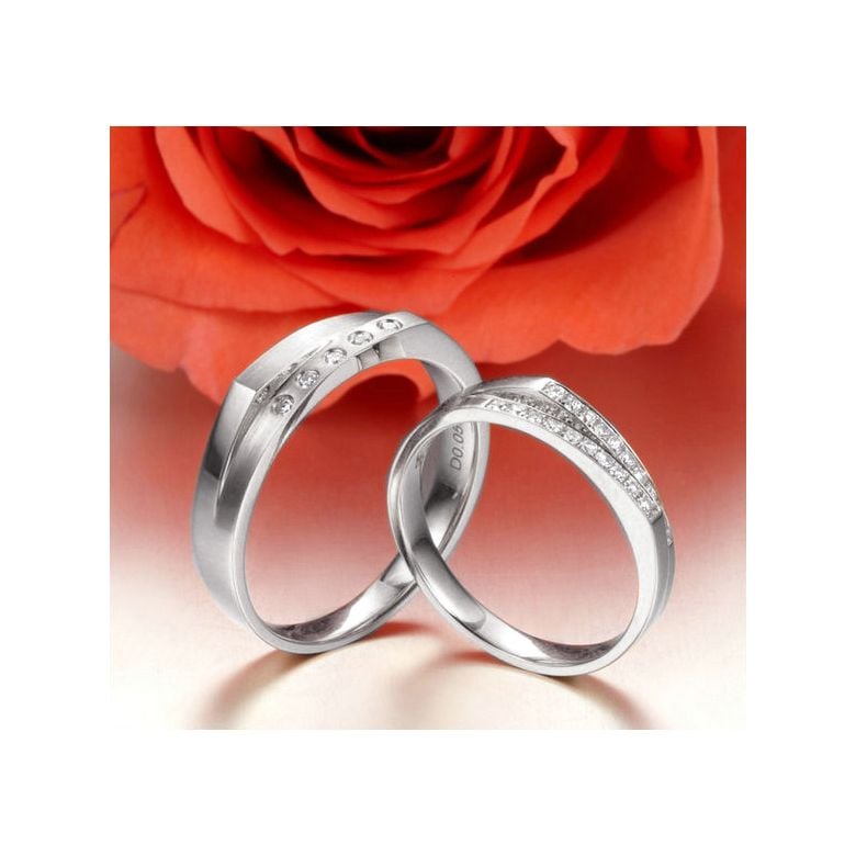 Alliances Homme et Femme en Or Blanc 18cts et Diamants - 3