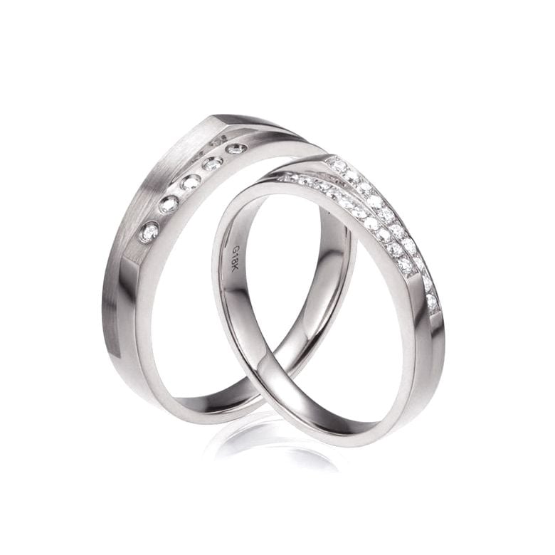 Alliances Homme et Femme en Or Blanc 18cts et Diamants - 1