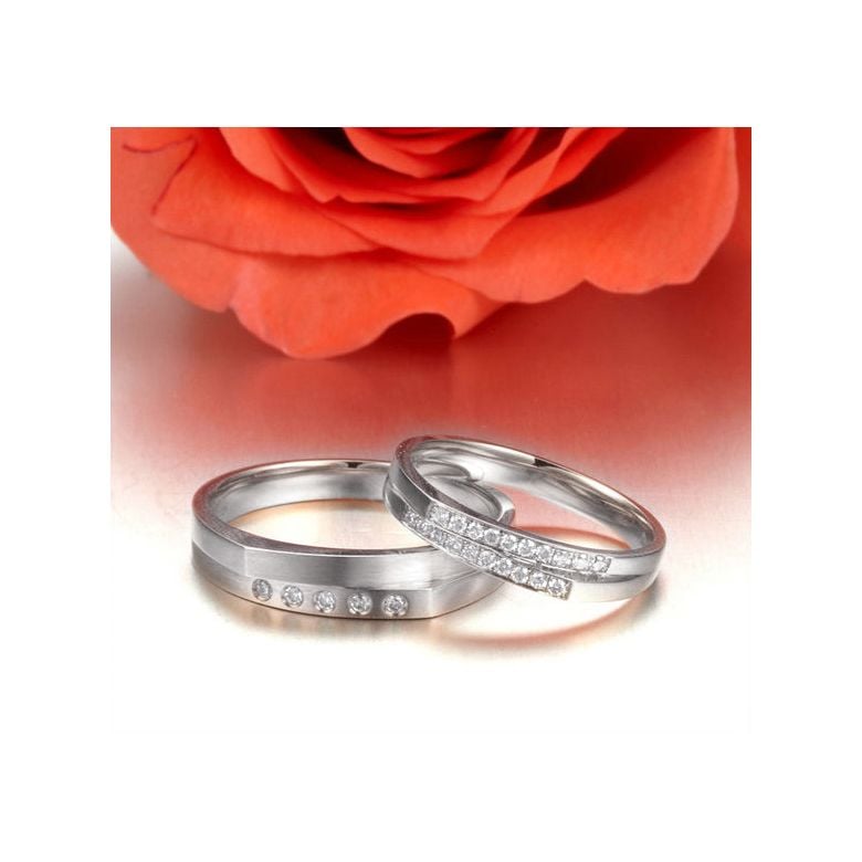 Alliances Homme et Femme en Or Blanc 18cts et Diamants - 4