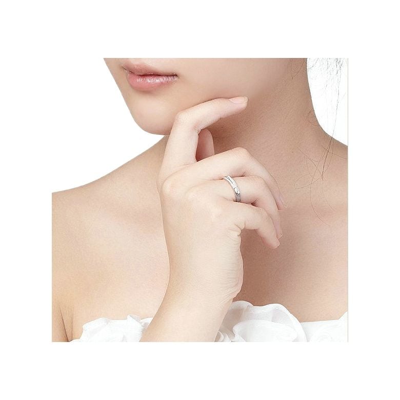 Alliance mariage 2 anneaux en 1. Femme moderne Or blanc - 2