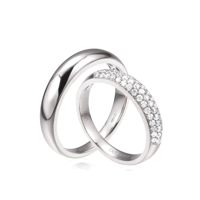 Alliances duo bombées Platine. Sertissage diamants - 1