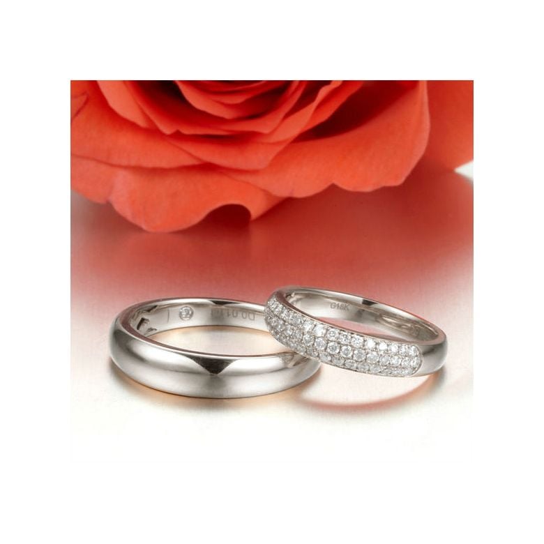 Alliances duo bombées Platine. Sertissage diamants - 3