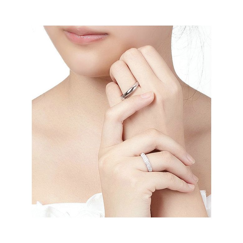 Alliances duo bombées Or blanc 18 carats. Sertissage diamants - 4