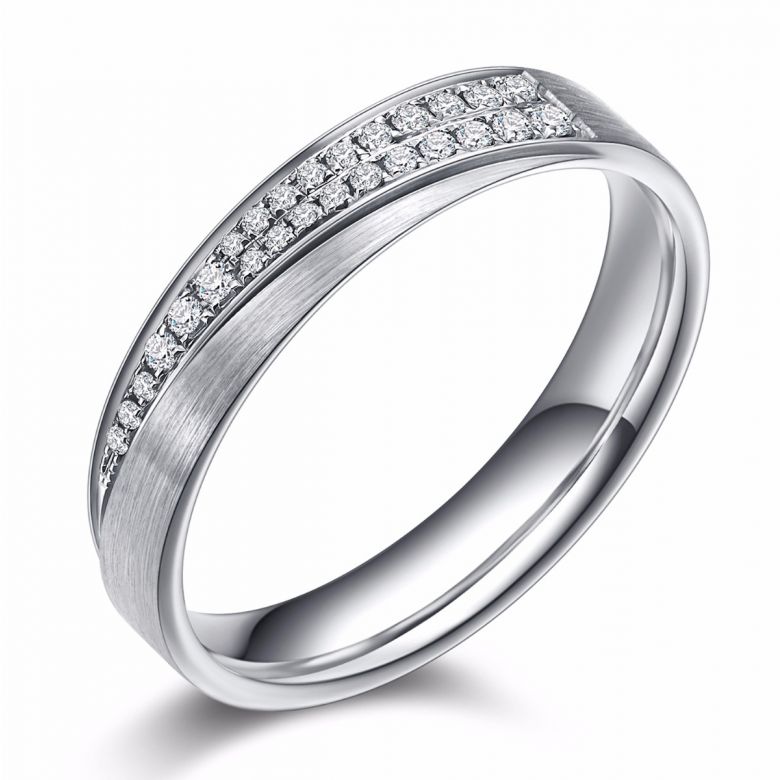 Alliance Sillage Amoureux Femme - Or Blanc, Diamants | Gemperles - 1