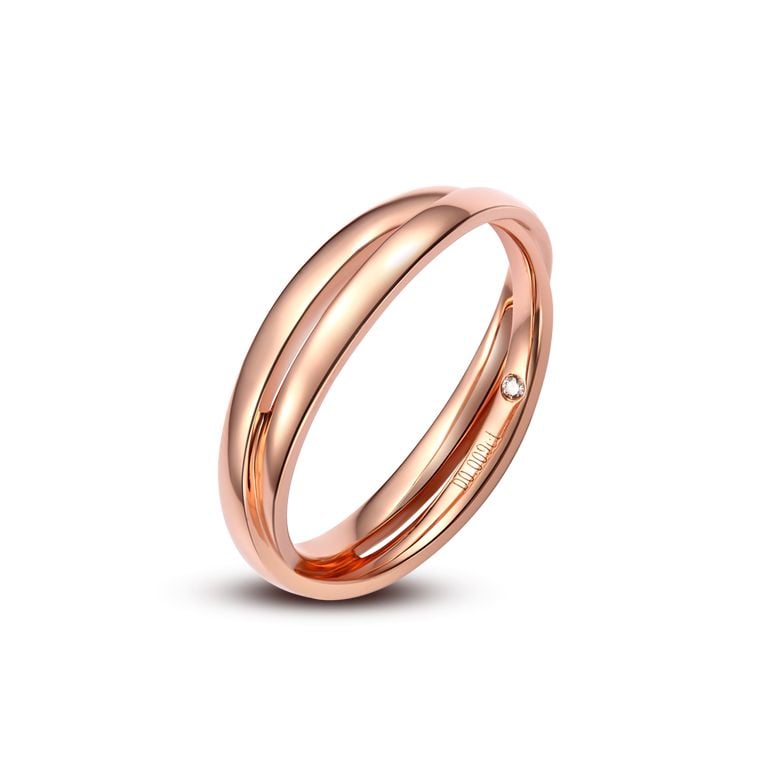 Alliance 2 anneaux or rose Homme - Diamant - 1