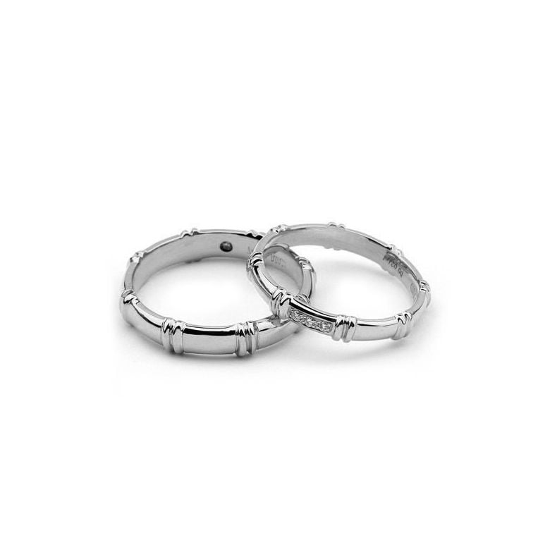 Alliances en or blanc 18 carats - Alliances diamants pour couple | Bambou - 2