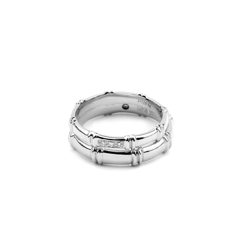 Alliances en or blanc 18 carats - Alliances diamants pour couple | Bambou - 3