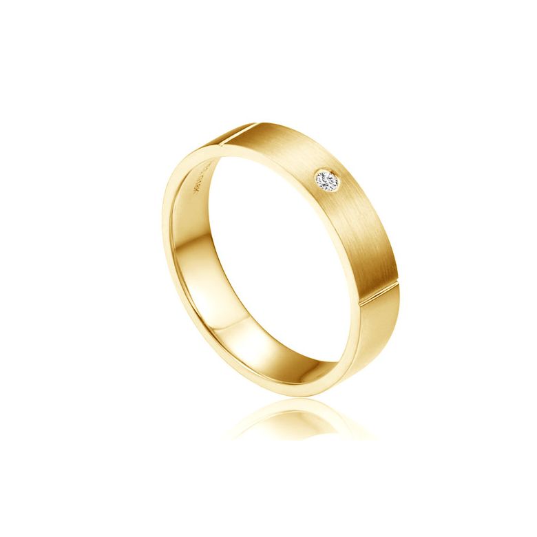 Alliance Mariage Homme Ramon I Or jaune Poli Brossé, Diamant - 1