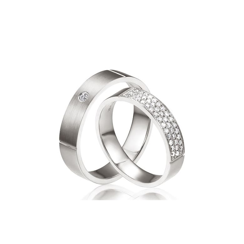 Alliances Platine Couple - Sertissage diamants - 1