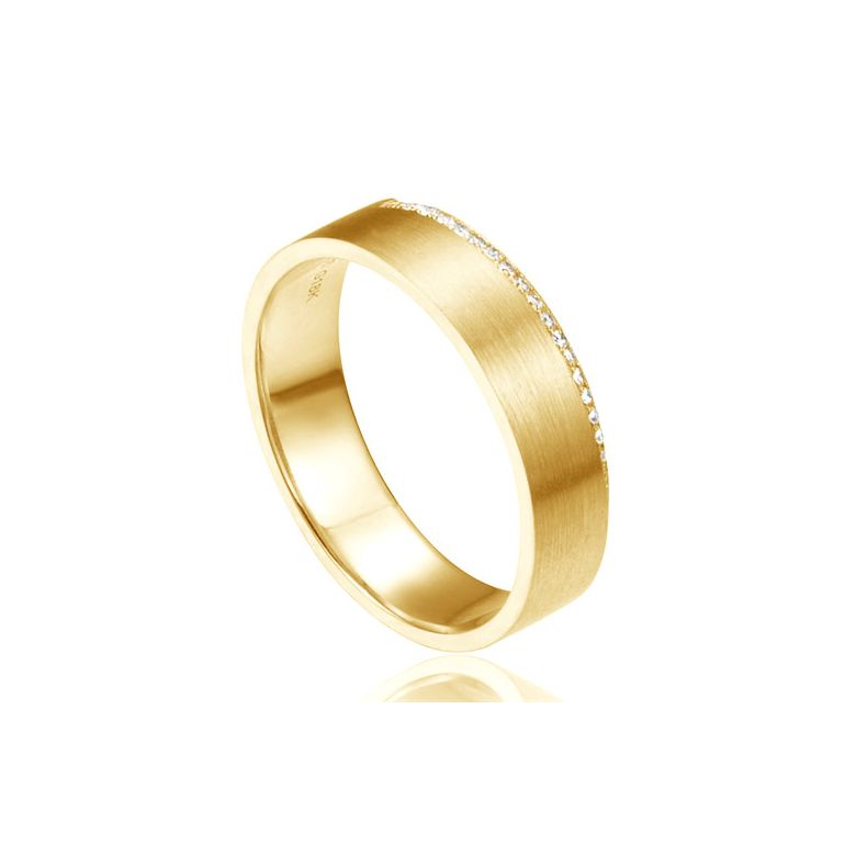 Alliance Prielle - Or Jaune Brossé 18cts pour Femme - Liseré de 19 Diamants | Gemperles - 1