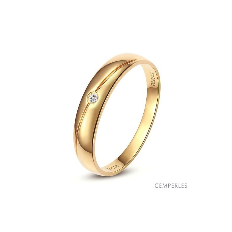 Alliances Couple. Or jaune 18cts, Diamants - 2