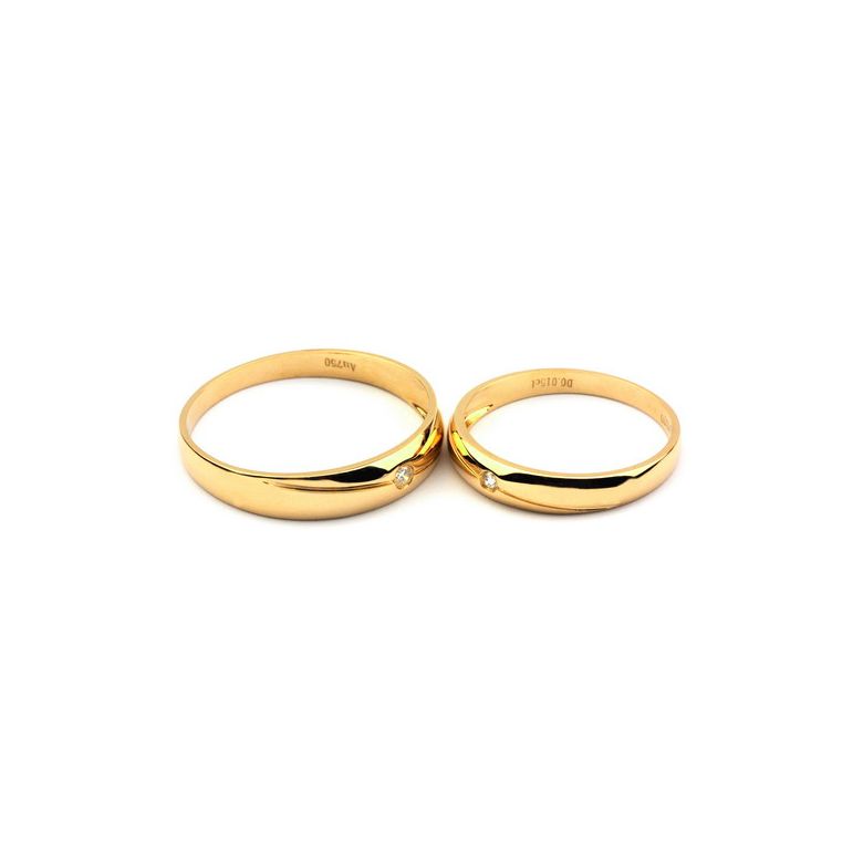 Alliances Couple. Or jaune 18cts, Diamants - 1