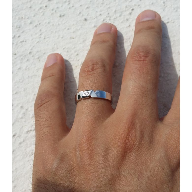 Alliance Homme moderne. Style géométrique. Or blanc, diamants - 2