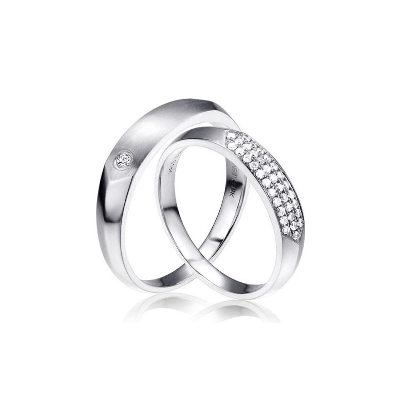 Alliances biseautées platine pour Couple - Sertissage en diamants - 1