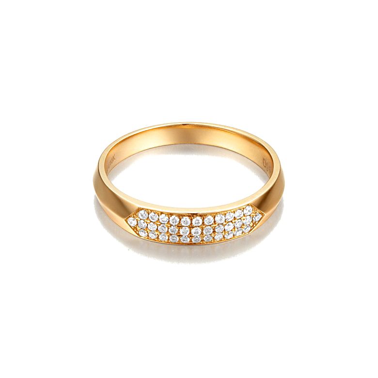 Alliance biseautée pour femme. Or jaune, pavage diamants | Mélancolique - 1