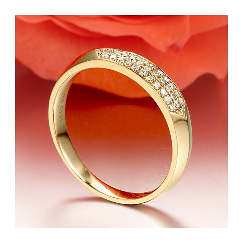 Alliance biseautée pour femme. Or jaune, pavage diamants | Mélancolique - 4