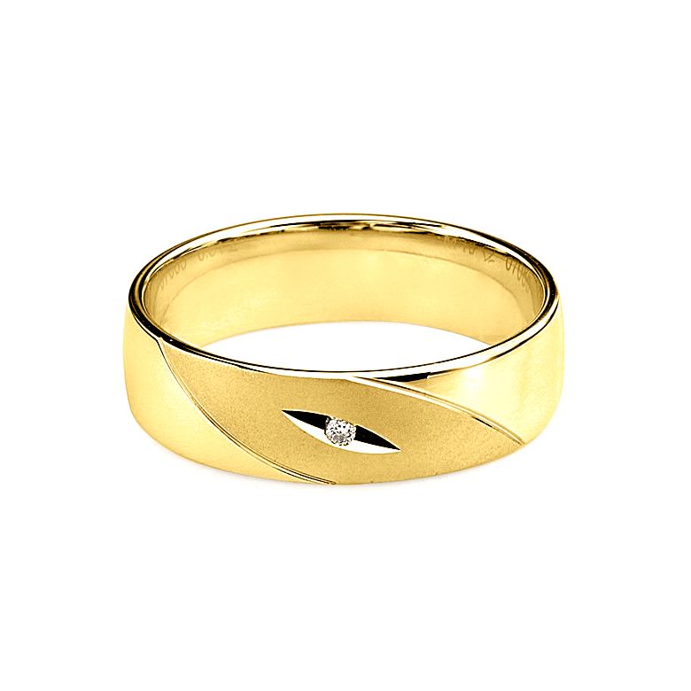 Alliance homme - Lignes fluides or jaune, diamant - Polie, brossée - 5