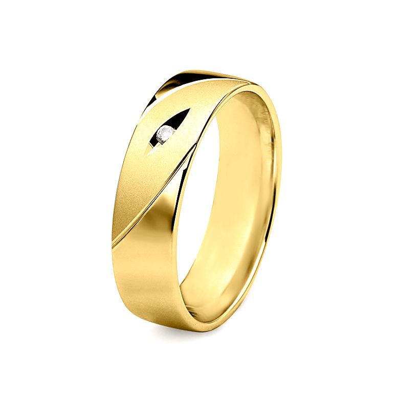Alliance homme - Lignes fluides or jaune, diamant - Polie, brossée - 1