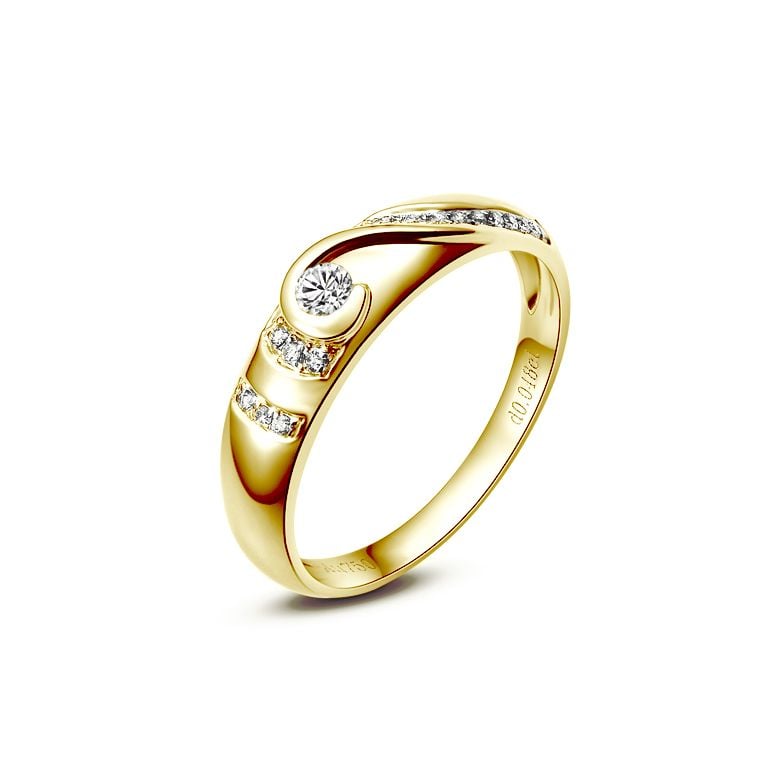 Alliance femme solitaire diamants - Bague moderne Or jaune 18 cts | Solitaire, plus jamais - 1