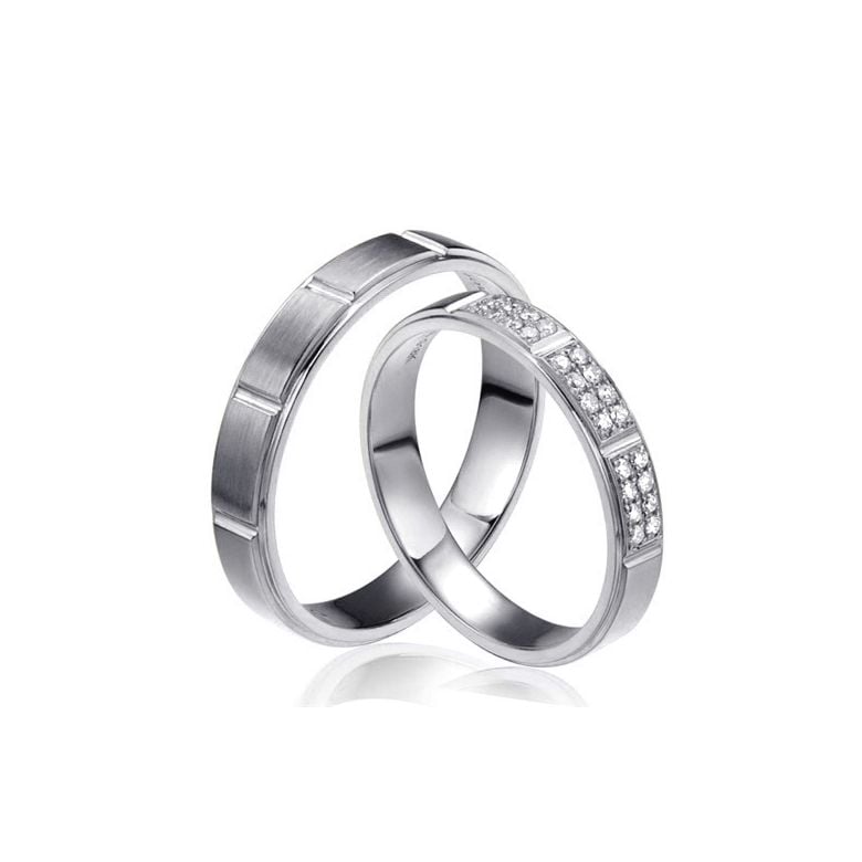Alliances Couple -  Or blanc - Diamants - 1