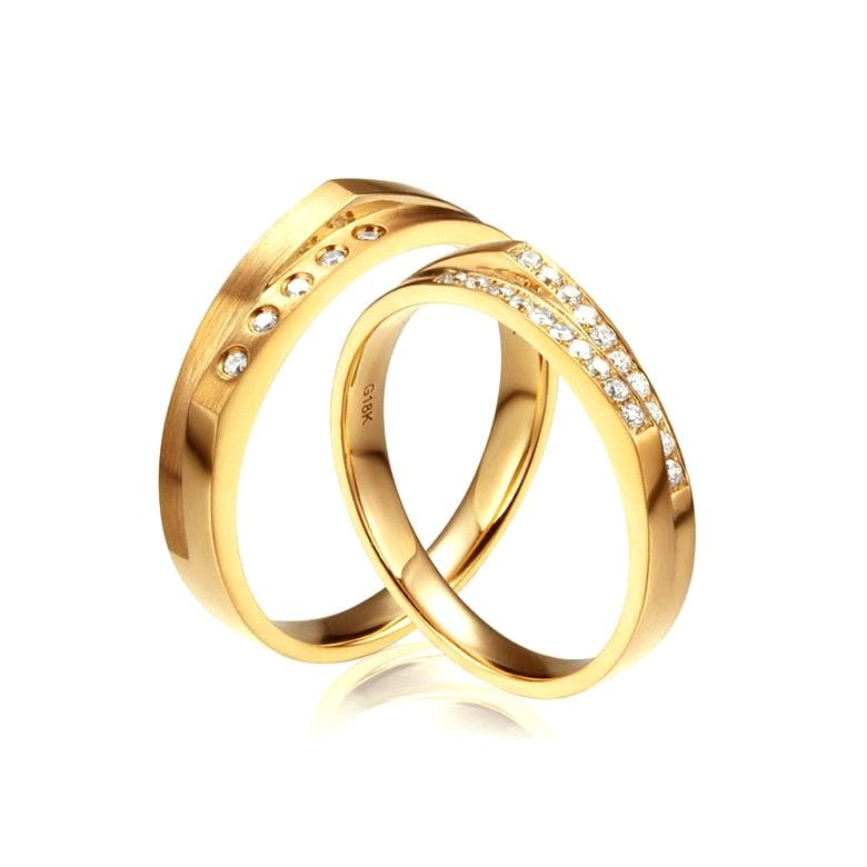 Alliances Homme et Femme en Or Jaune 18cts et Diamants - 1