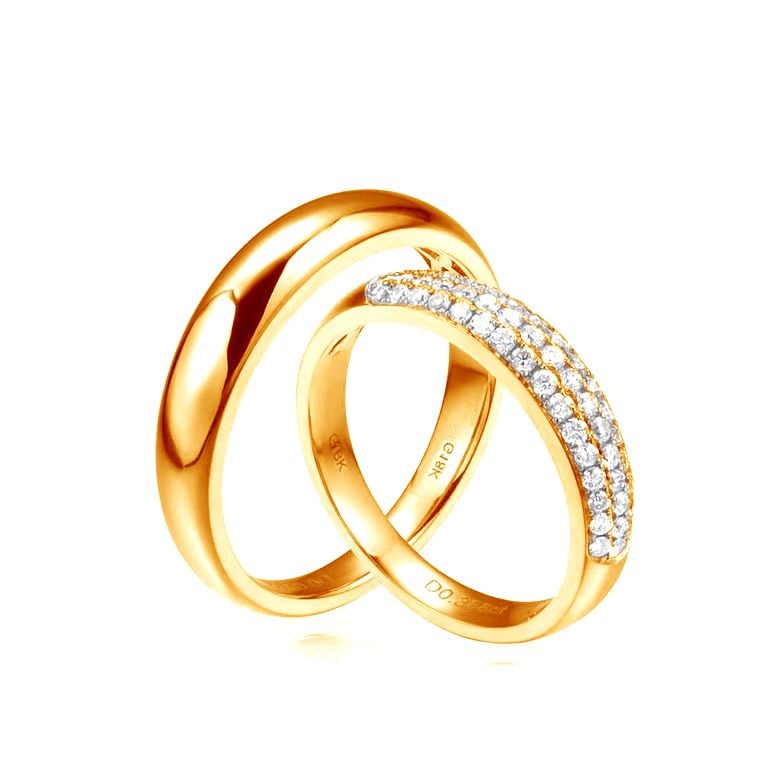 Alliances duo bombées Or jaune 18 carats. Sertissage diamants - 1